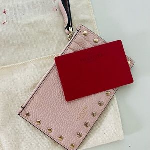 Valentino Garavani Rockstud Leather Zip Card Case